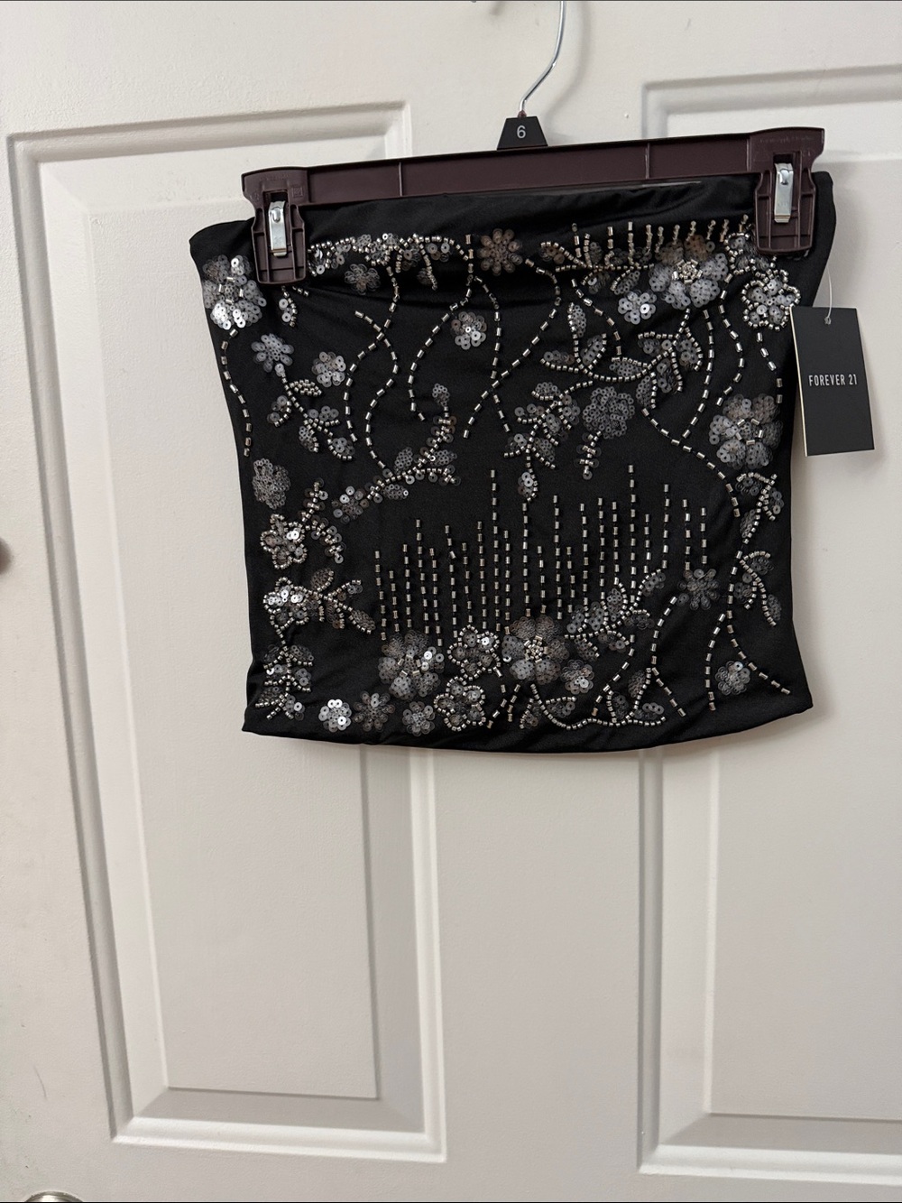 Forever 21 Black Mini Skirt with Silver Sequin Floral Embellishment